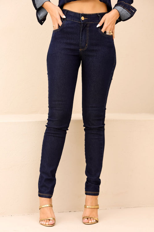 Calça Jeans Escuro Skinny Frysaide Cintura Alta