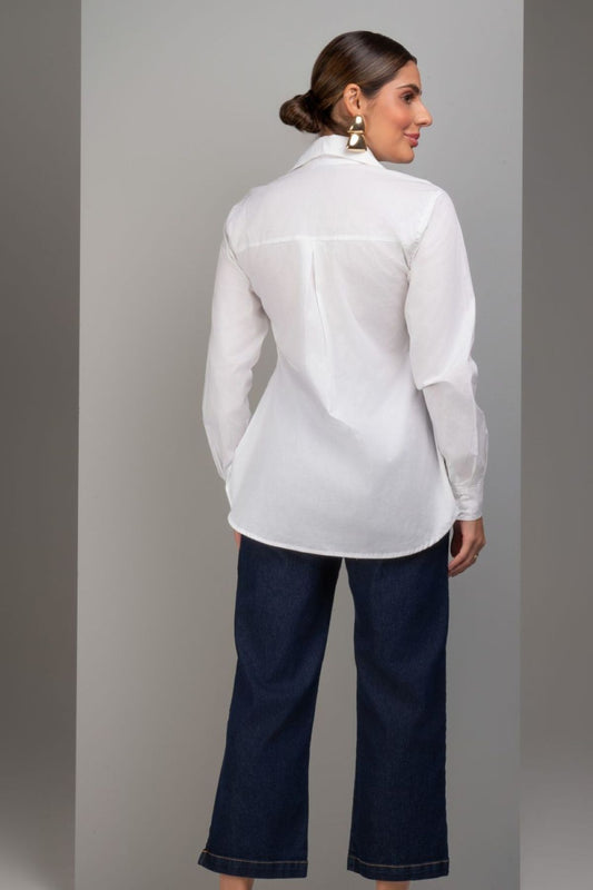 Camisa De Tricoline Branco Frysaide Barra Assimétrica