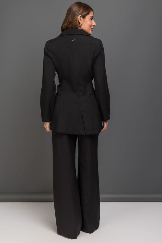 Blazer Preto Alfaiataria Com Ombreiras Frysaide