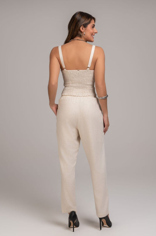 Cropped Frysaide Linho Natural Alças Largas