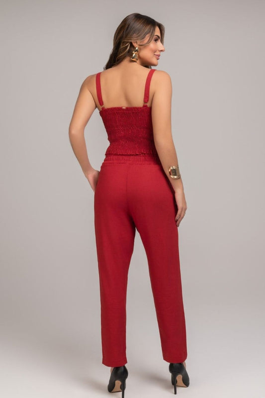 Cropped Frysaide De Linho Vermelho Alças Largas