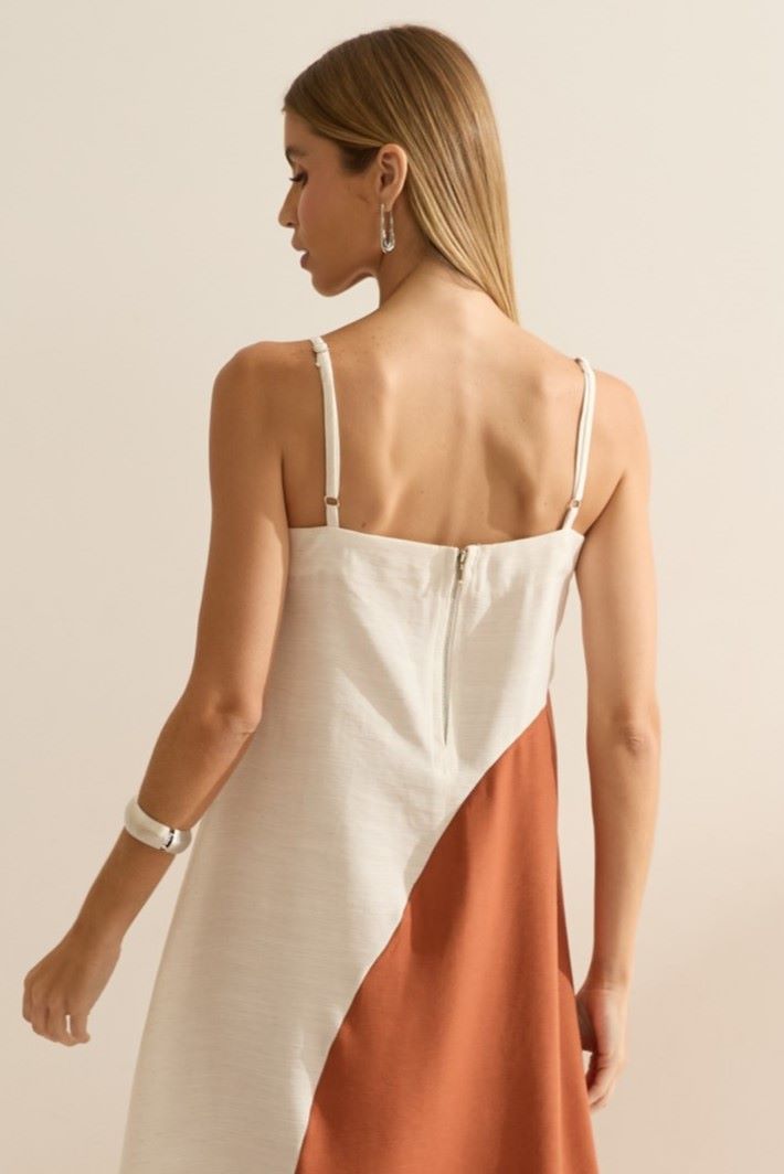 Vestido Longo Flo Maria Off White Bicolor Recorte