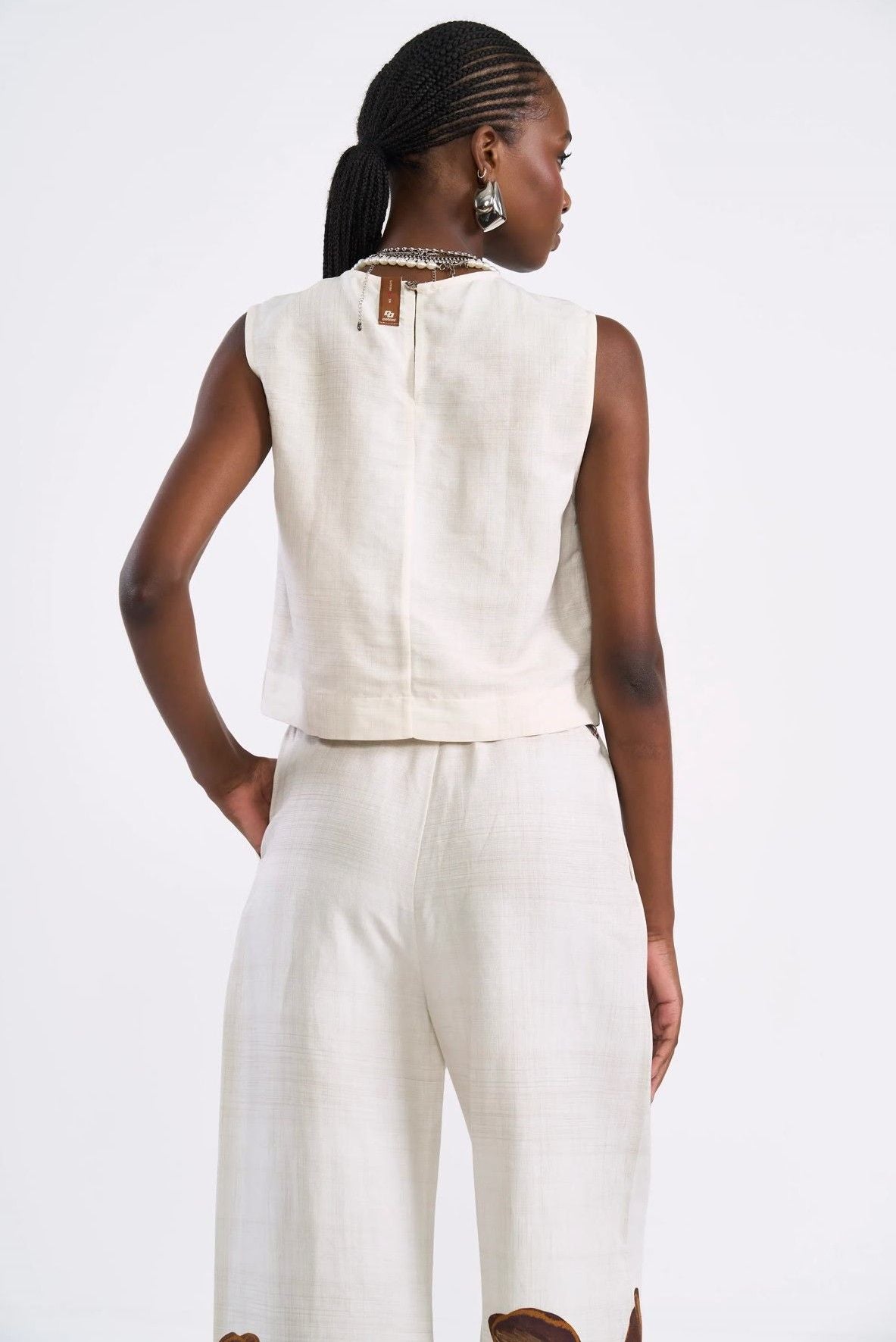 Blusa Cropped Colcci Off White Estampa Floral Linho