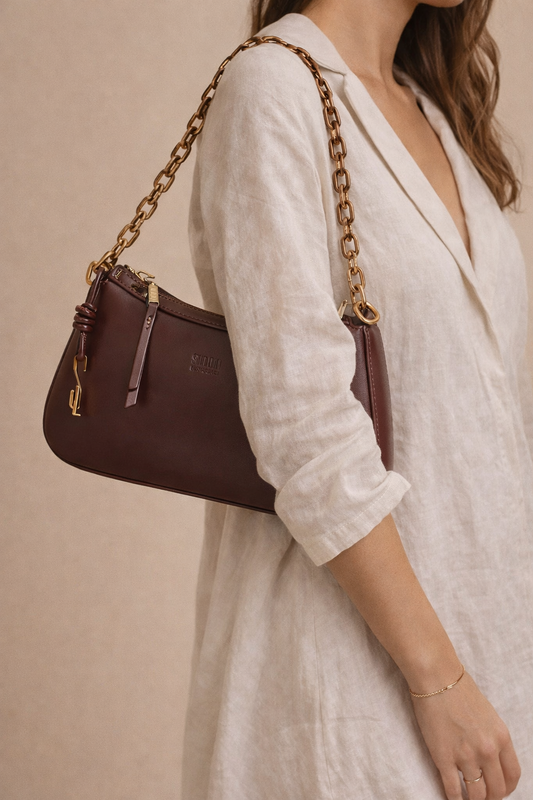 Bolsa Baguete Santa Lolla Vinho Alça Corrente Zíper