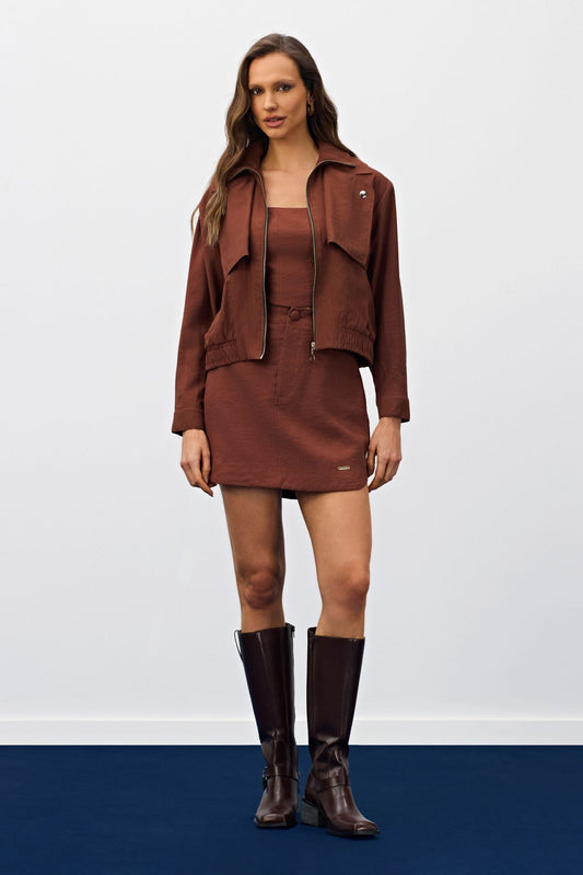 Cropped Marrom Recortes Corset Meia Loka