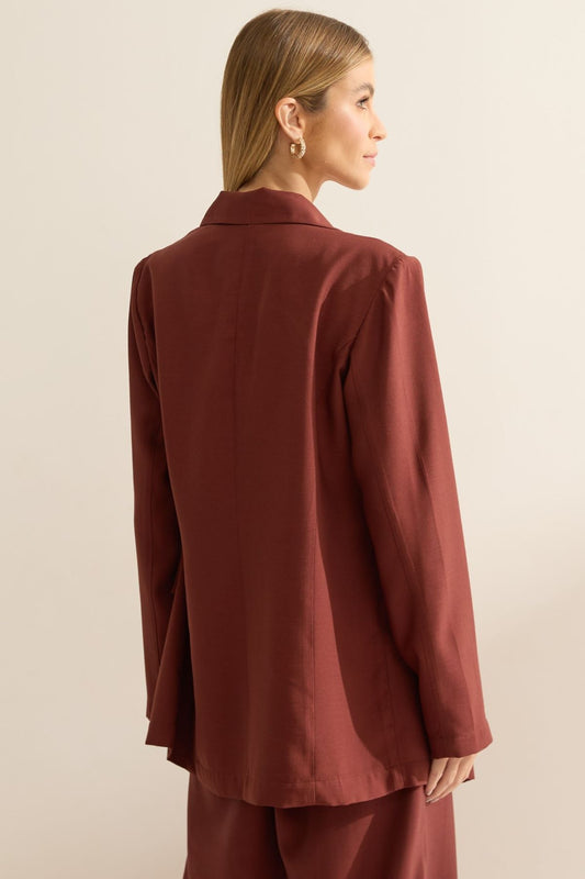 Blazer Flo Maria Marrom Transpassado Alongado