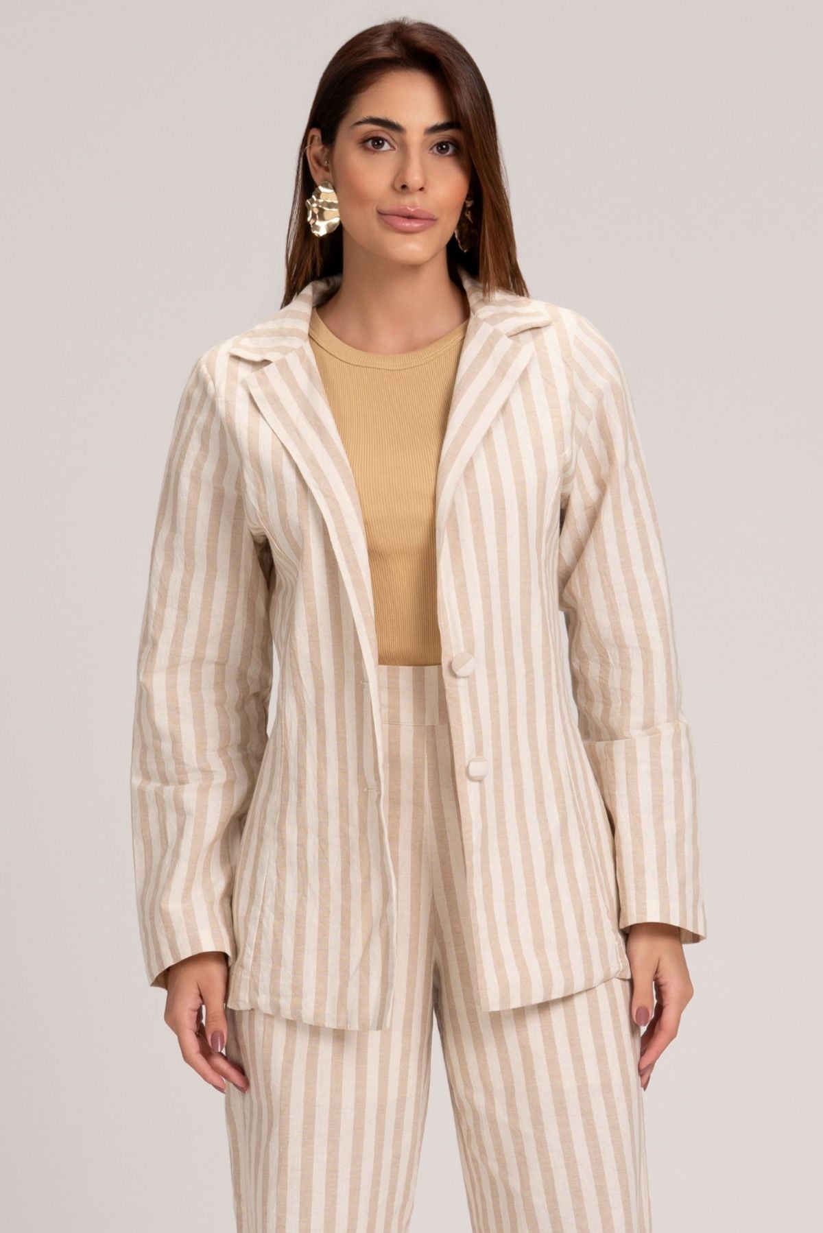 Blazer Frysaide Off White Listrado Linho