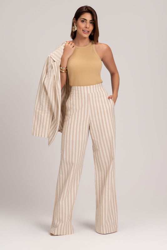 Blazer Frysaide Off White Listrado Linho