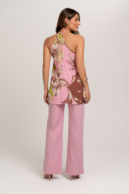 Blusa Alongada De Viscose Estampa Flores Da Terra Frysaide