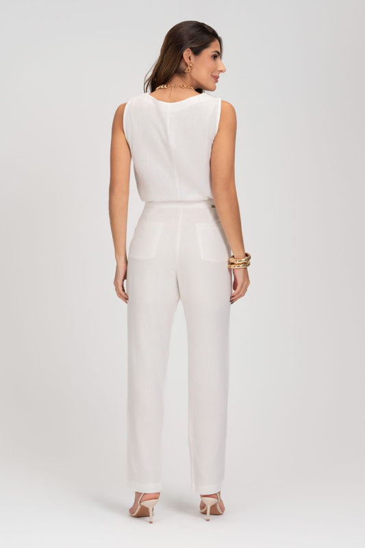 Blusa De Linho Off White Com Babado Frysaide