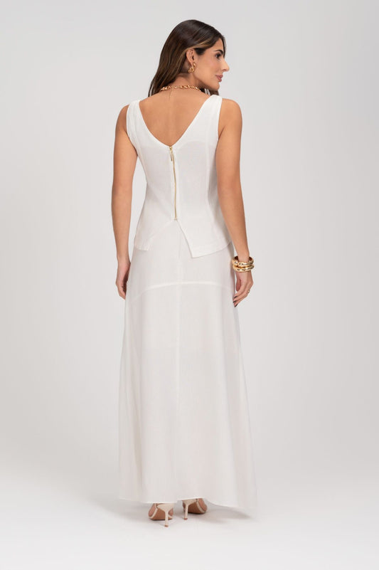 Blusa De Linho Off White Estilo Corset Frysaide