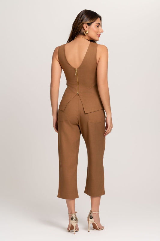 Blusa De Linho Yasmin Marrom Frysaide