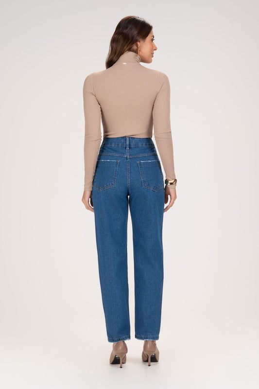 Blusa Frysaide Bege Canelada Gola Alta