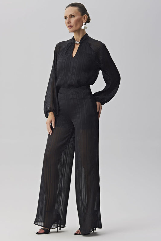 Blusa Meia Loka Preta Listras Lurex Gola Alta