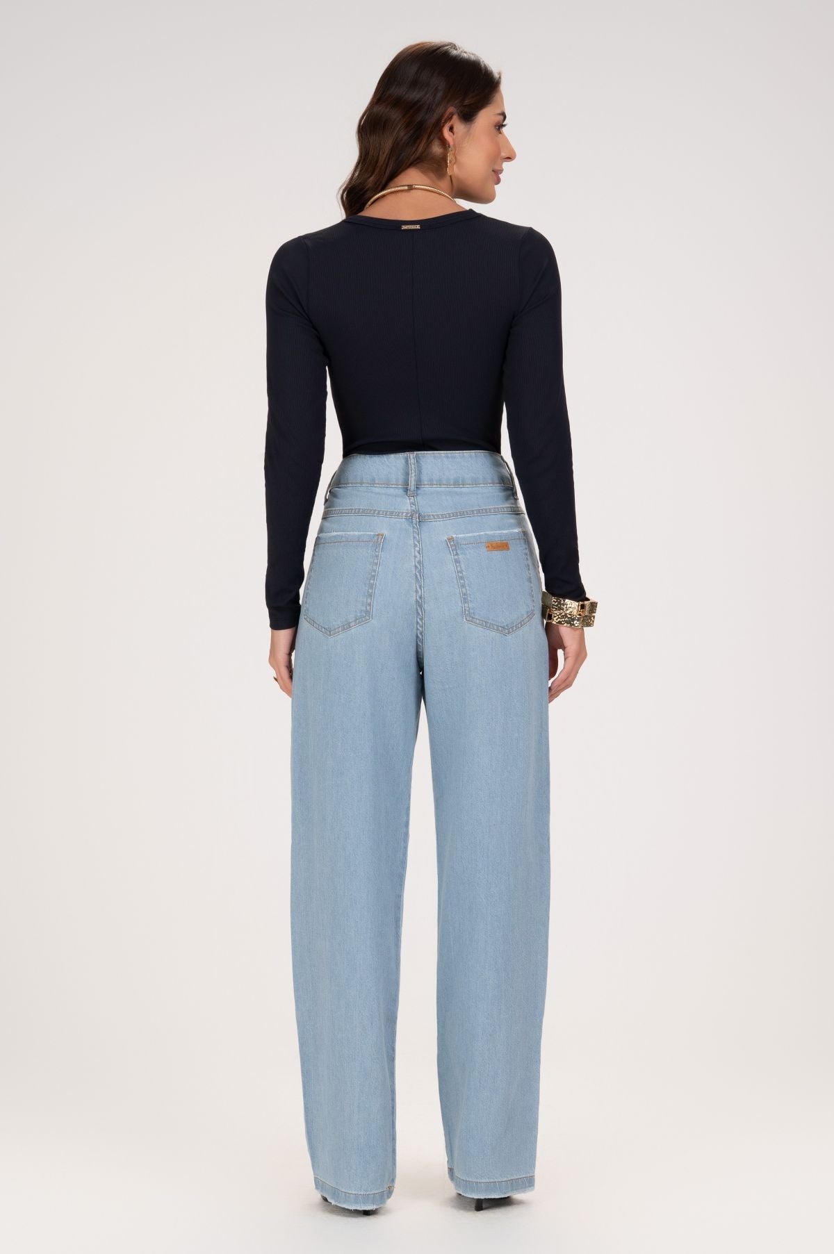 Body FRYSAIDE Preto Canelado Manga Longa