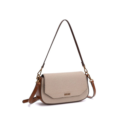 Bolsa Baguete Santa Lolla Bege Canvas Alça Dupla
