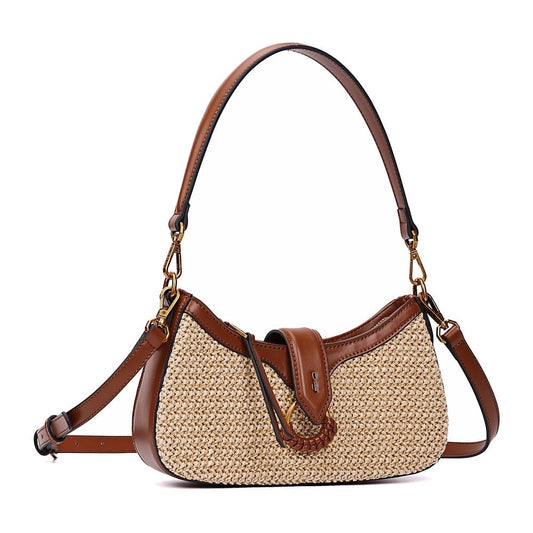 Bolsa Baguete Santa Lolla Bege Tramada Alça Dupla