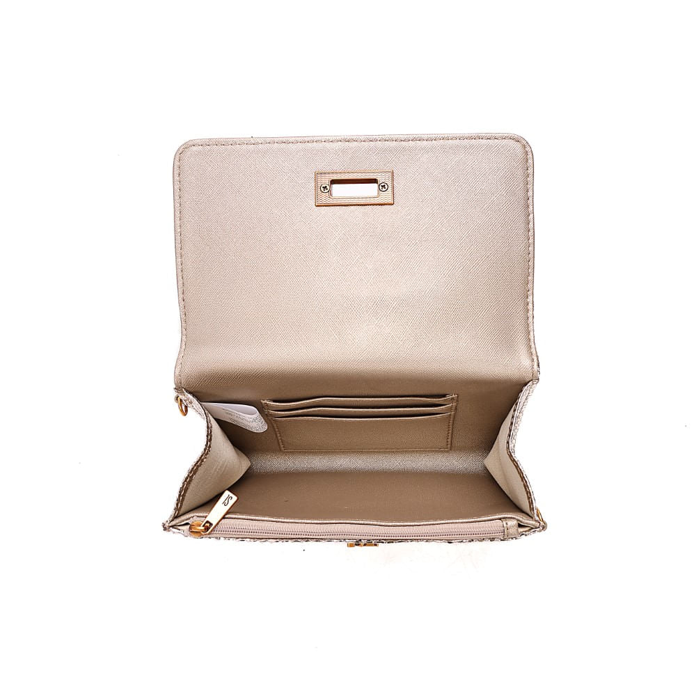 Bolsa Carteira Santa Lolla Dourada Metalizada Alça Corrente