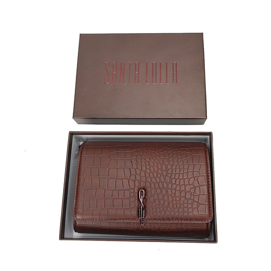 Bolsa Carteira Santa Lolla Marrom Croco Alça Corrente