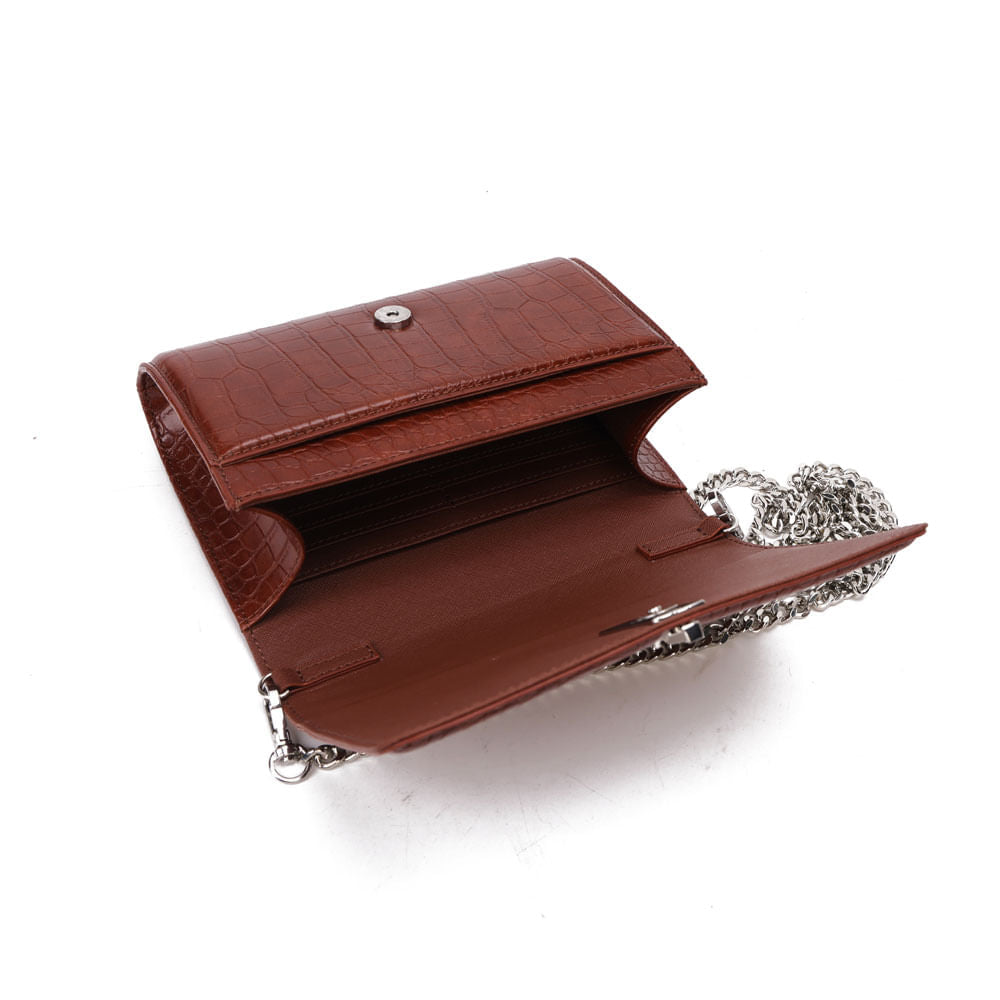 Bolsa Carteira Santa Lolla Terracota Croco Alça Corrente