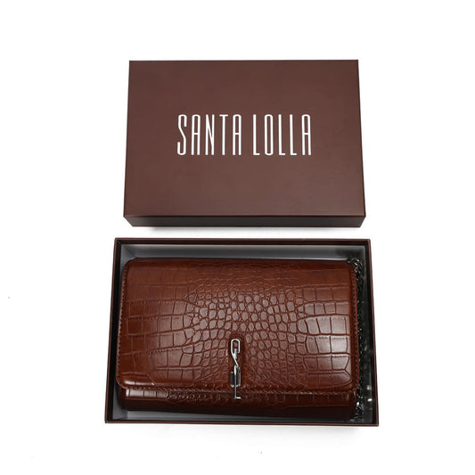 Bolsa Carteira Santa Lolla Terracota Croco Alça Corrente