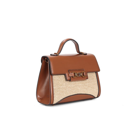 Bolsa Quadrada Santa Lolla Marrom Tramada Alça Transversal