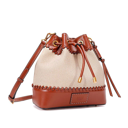 Bolsa Saco Santa Lolla Bege Bicolor Alça Tiracolo