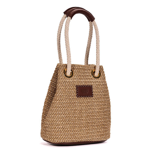 Bolsa Saco Santa Lolla Bege Tramada Alça De Mão