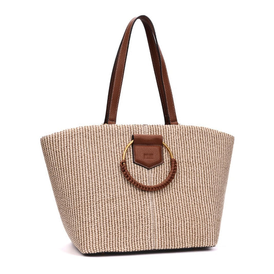 Bolsa Sacola Santa Lolla Bege Tramada Alça Ombro