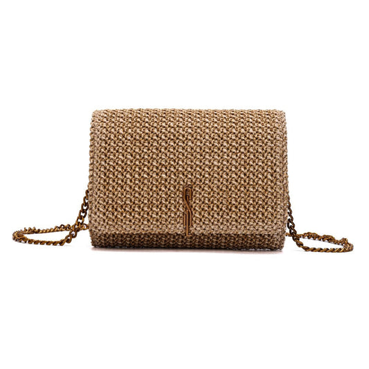 Bolsa Santa Lolla Bege Tramada Alça Transversal Correntes