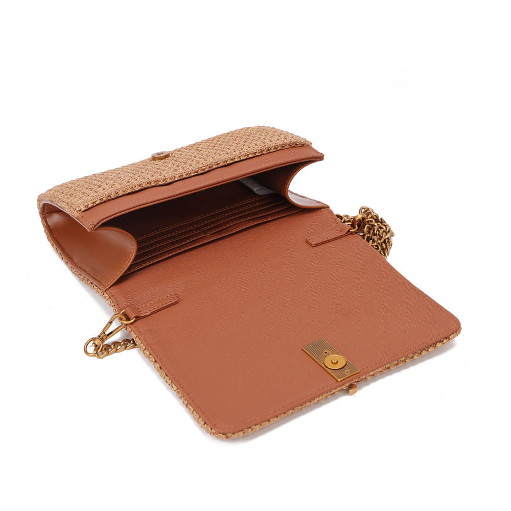 Bolsa Santa Lolla Caramelo Tramado Alça Corrente