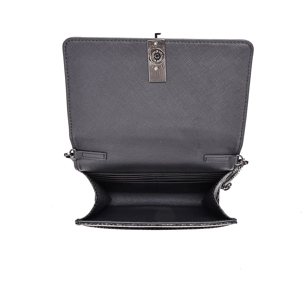 Bolsa Santa Lolla Preta Metalizada Alça Corrente