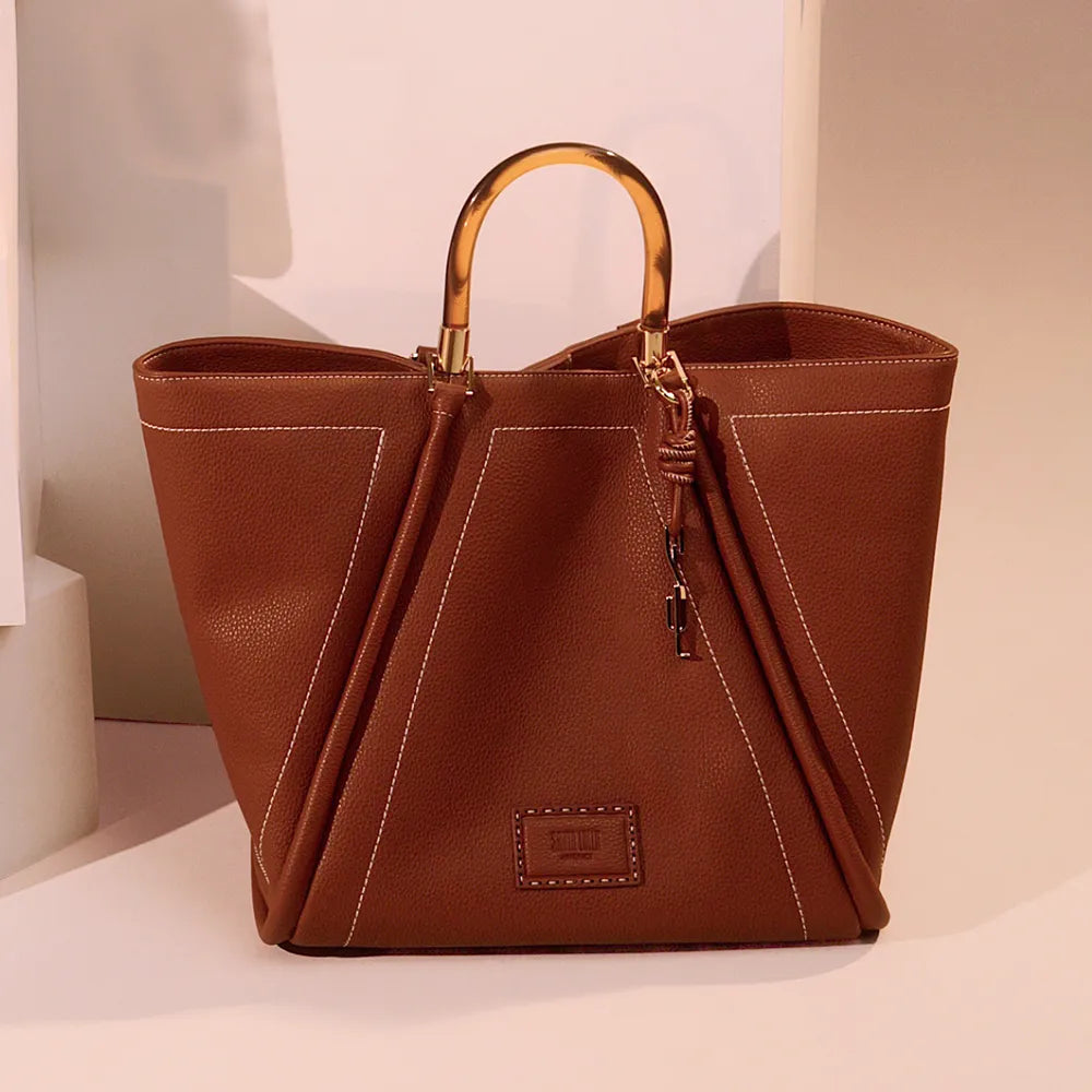 Bolsa Shopper Santa Lolla Marrom Pesponto Com Necessaire