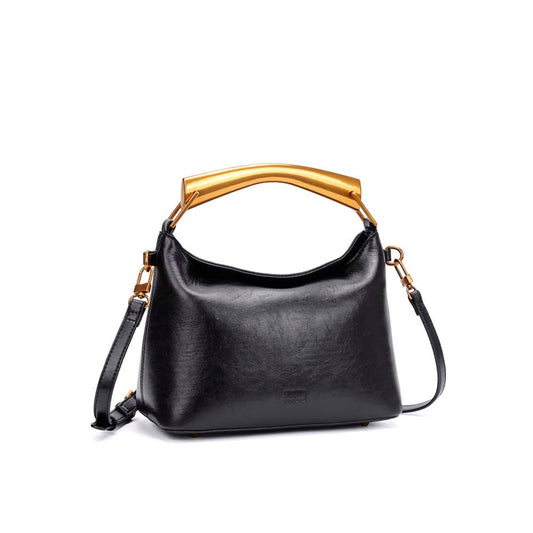 Bolsa Tote Santa Lolla Preta Alça Metal Dourada