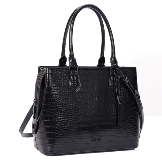 Bolsa Tote Santa Lolla Preta Croco Duas Alças