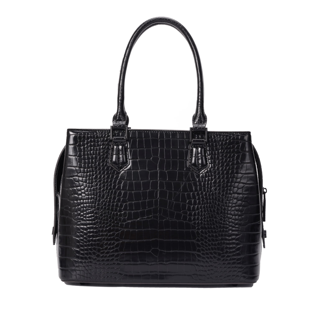 Bolsa Tote Santa Lolla Preta Croco Duas Alças