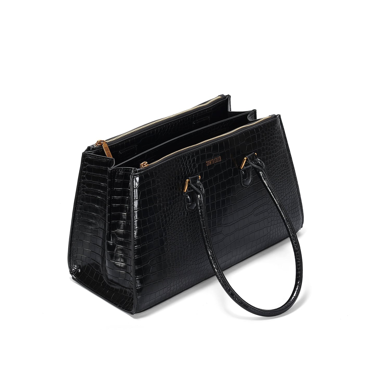 Bolsa Tote Santa Lolla Preta Croco Zíper