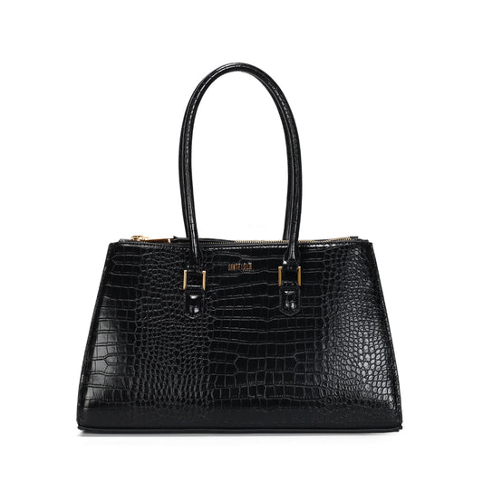 Bolsa Tote Santa Lolla Preta Croco Zíper