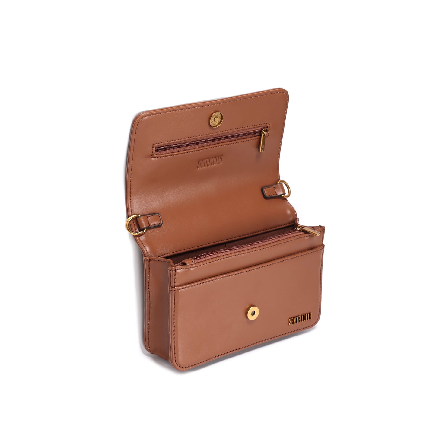 Bolsa Transversal Santa Lolla Caramelo Aba E Metal Dourado