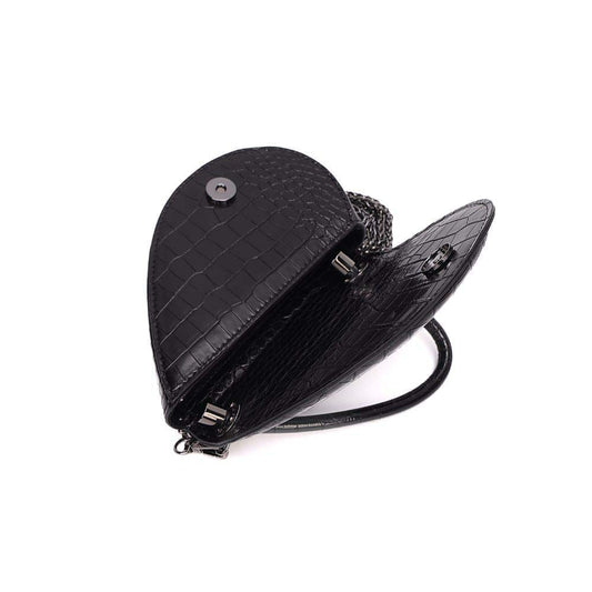 Bolsa Transversal Santa Lolla Preta Croco Coração