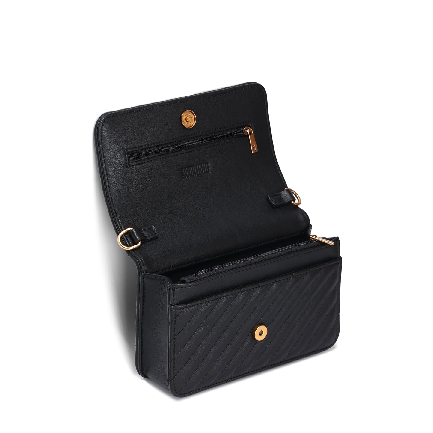 Bolsa Transversal Santa Lolla Preta Matelassê Corrente