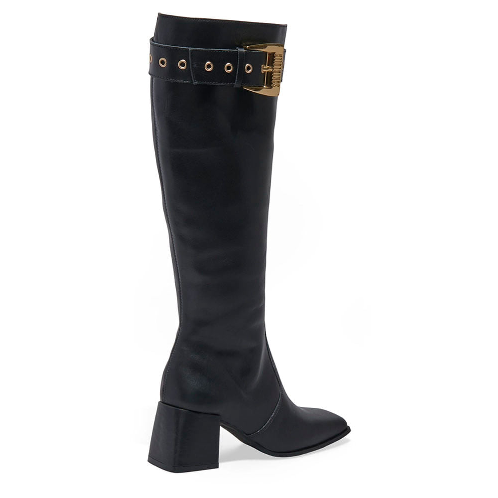 Bota Santa Lolla Preta Couro Cano Alto Fivela