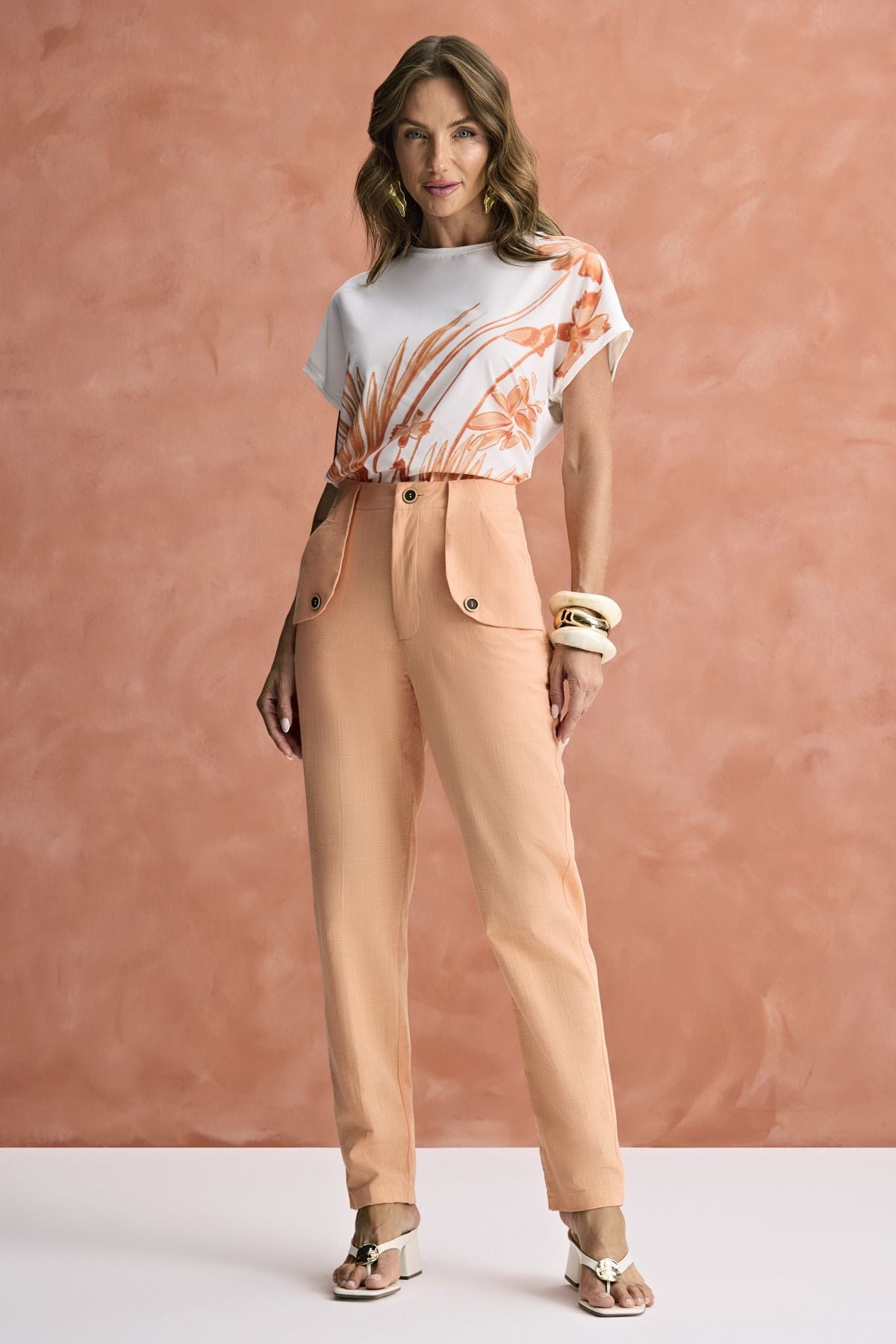 Calça Reta Bolso Rosê Meia Loka