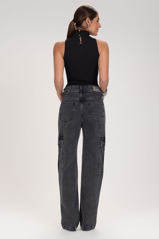 Calça Cargo Frysaide Grafite Jeans Reta