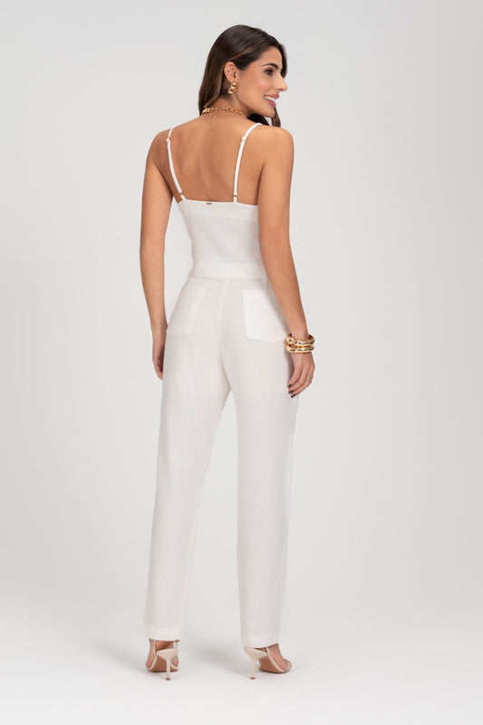 Calça De Linho Reta Off White Frysaide