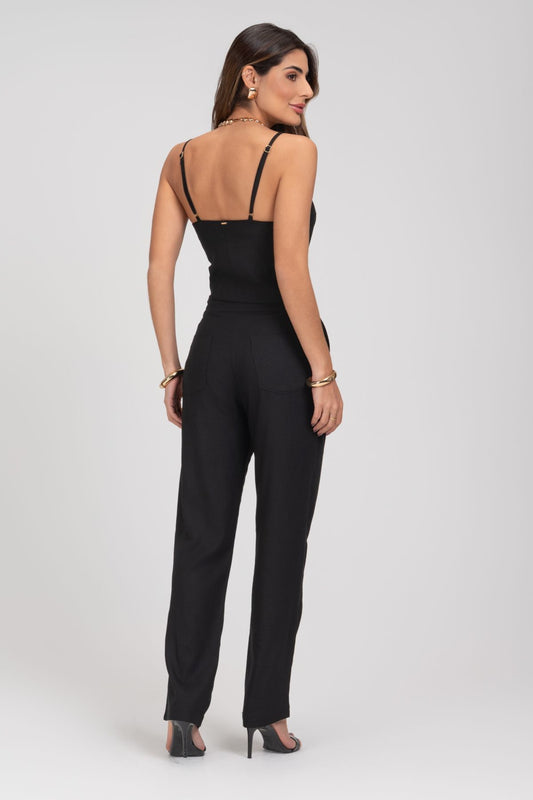 Calça De Linho Reta Preta Frysaide