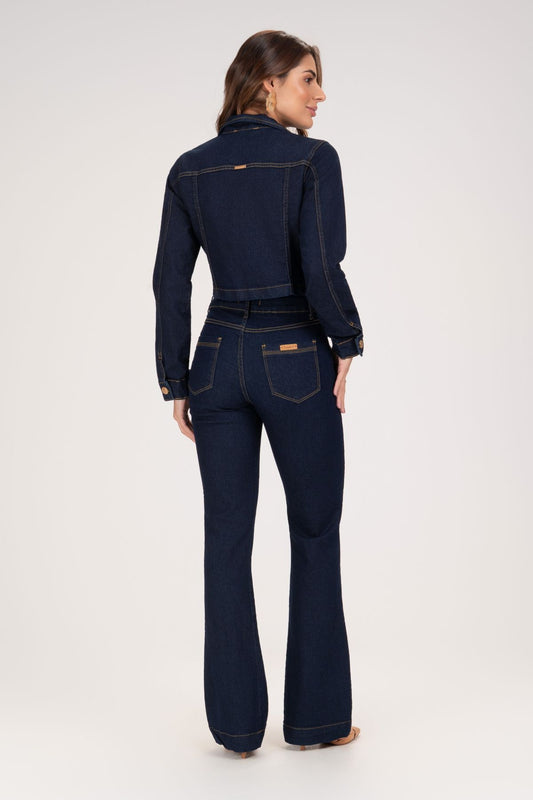 Calça Jeans Boot Cut Frysaide Azul Escuro Cintura Alta