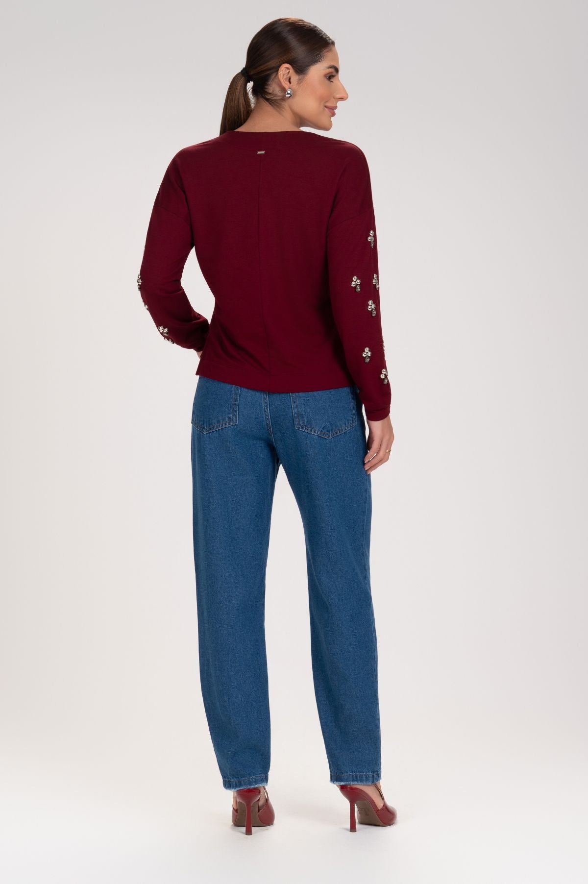 Calça Jeans Mom Frysaide Azul Escuro Cintura Alta