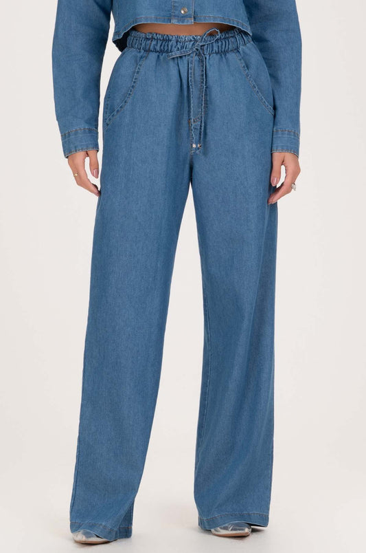 Calça Jeans Wide Leg Frysaide Azul Cintura Alta