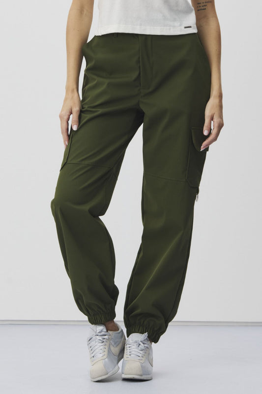 Calça Jogger Meia Loka Verde Cargo Cintura Alta